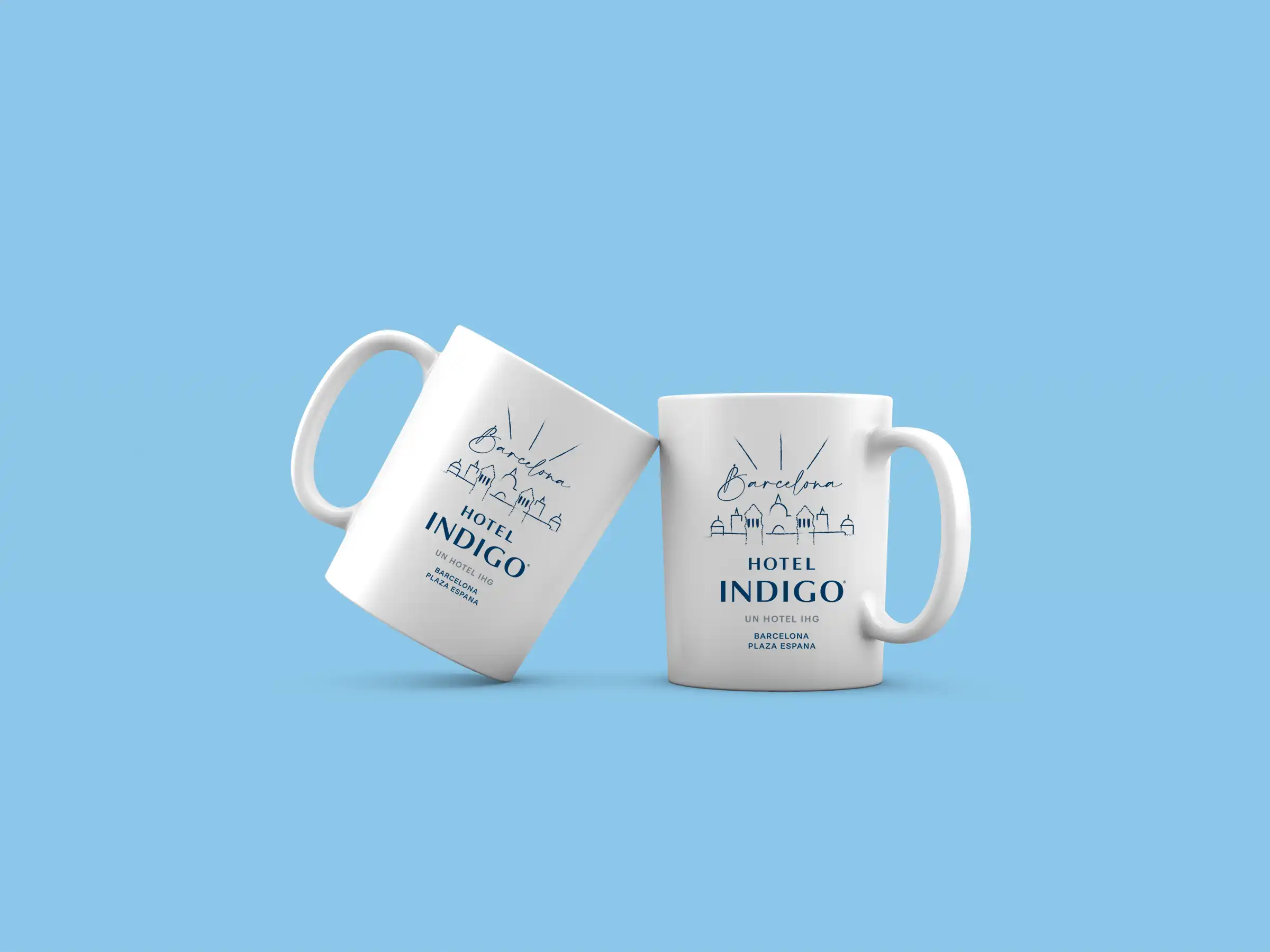 Diseño e impresión de taza corporativa para Hotel Indigo de Barcelona por Rango Estudio